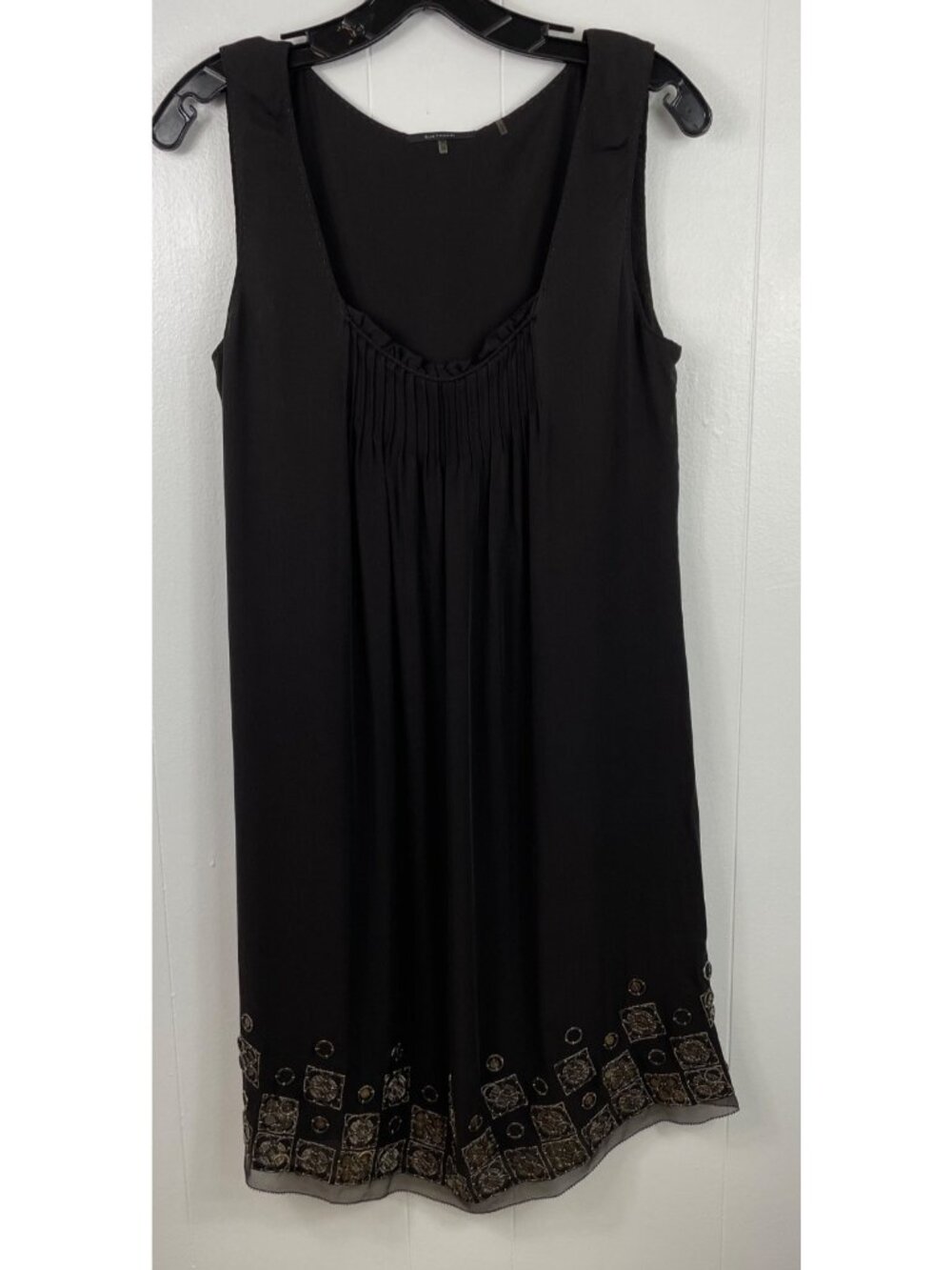 Elie Tahari Black Sleeveless Shift Dress w/Metallic Embellished Hemline Size M